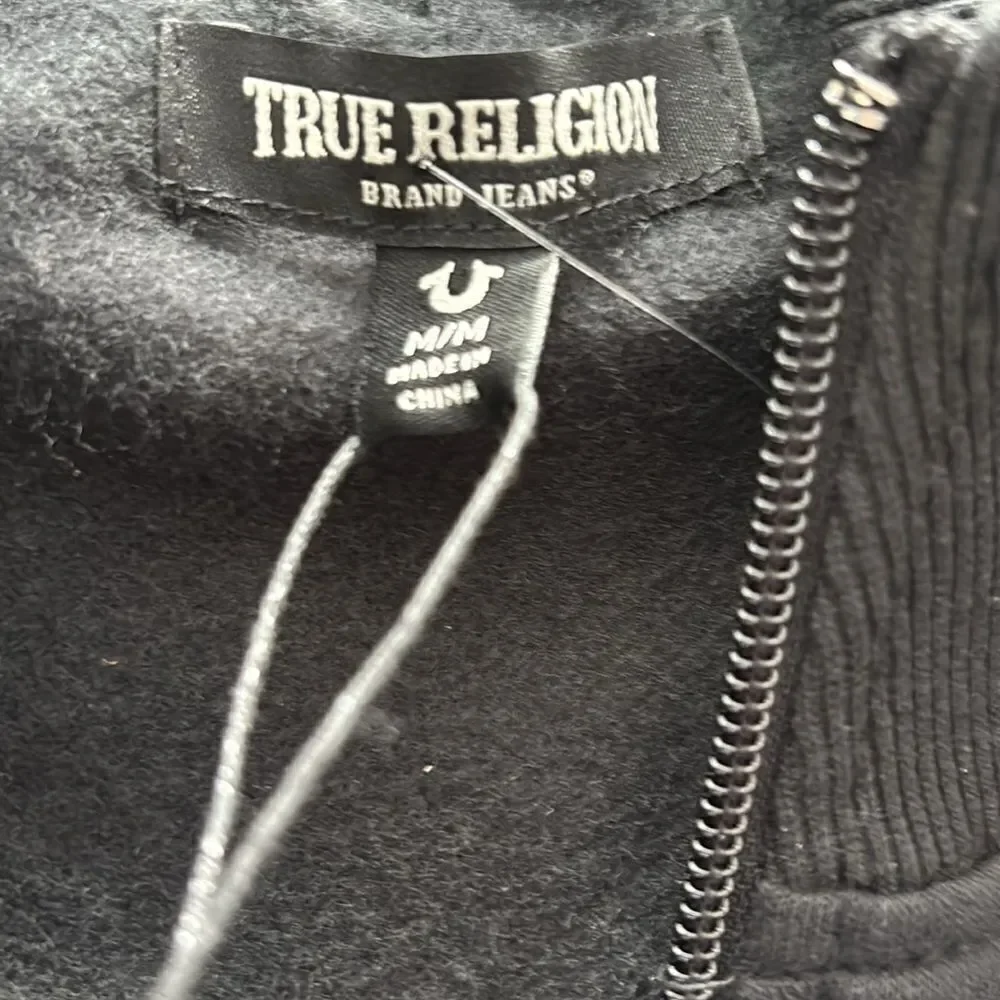 True Religion MWT hoodie jet black medium logo trim track jacket large